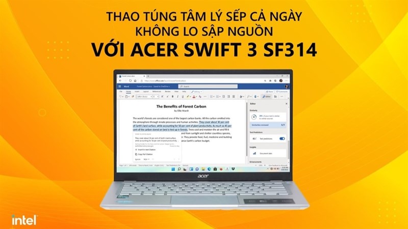 Thao túng tâm lý Sếp cả ngày không lo sập nguồn với Acer Swift 3 SF314 512 56QN i5