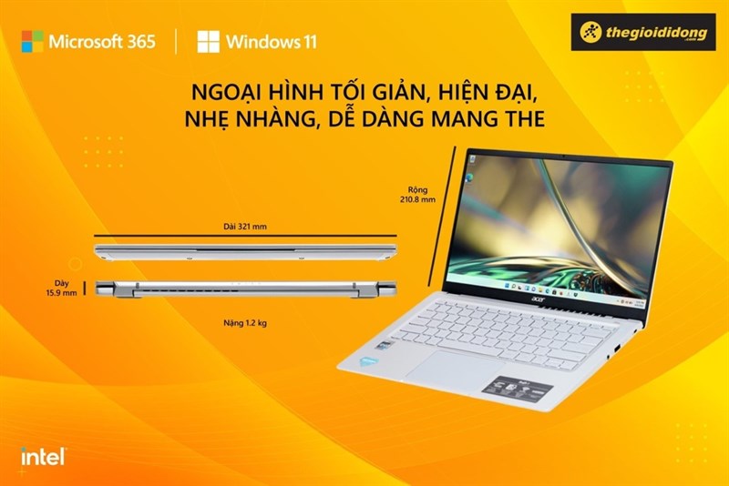 Acer Swift 3 SF314 512 56QN i5 - Ngoại hình tối giản, hiện đại, nhẹ nhàng, dễ dàng mang theo