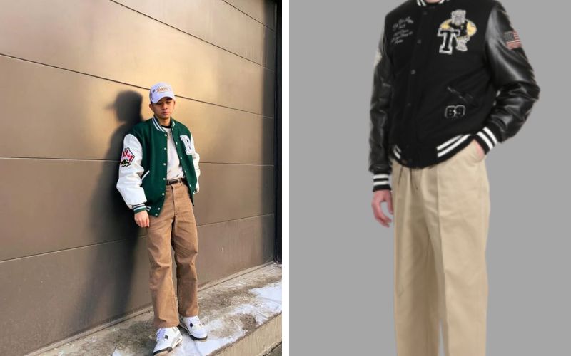 Áo bóng chày Varsity với quần chinos