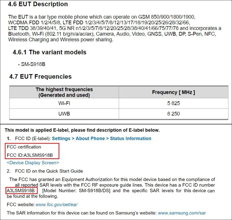 Thông tin chứng nhận FCC của Samsung Galaxy S23 Ultra