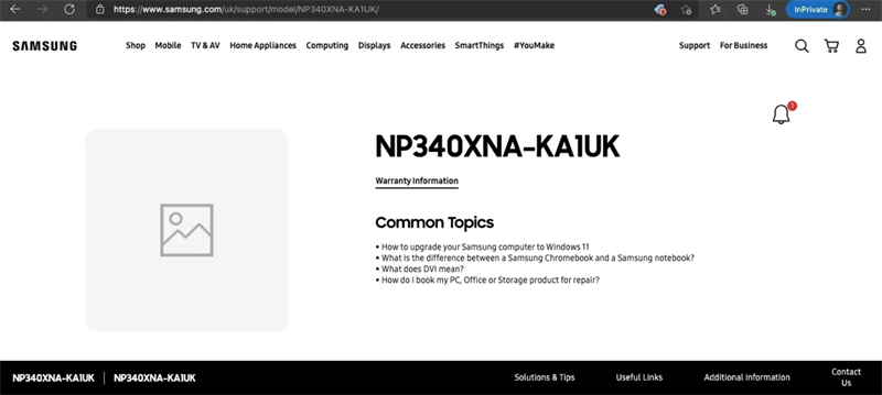 NP340XNA xuất hiện trên trang web hỗ trợ của Samsung NP340XNA xuất hiện trên trang web hỗ trợ của Samsung