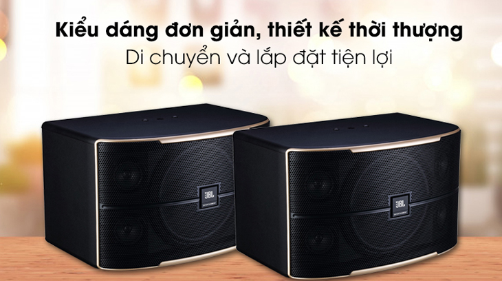 Bộ Loa Karaoke JBL Pasion 10 có kết cấu khung viền nhôm vàng nổi bật từ mọi góc nhìn 