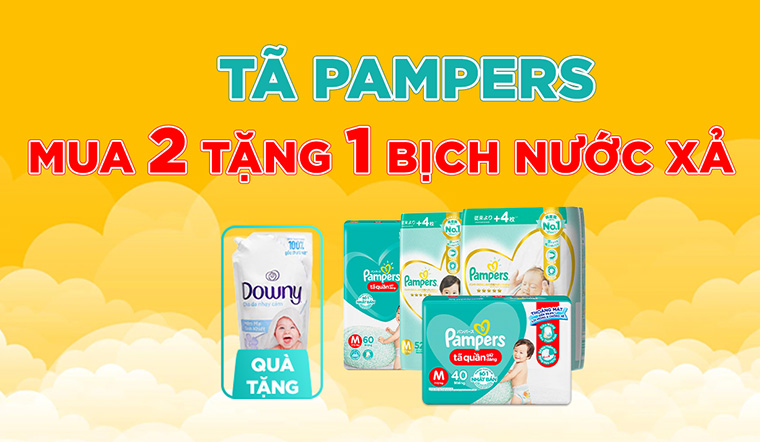 Mua 2 bịch tã Pampesr tặng 1 bịch Nước xả cho bé Downy túi 1.45 lít