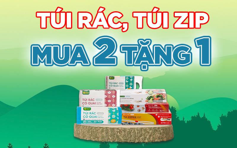 Từ 02/12 -14/12/2022, túi rác, túi zip mua 2 tặng 1 cùng loại