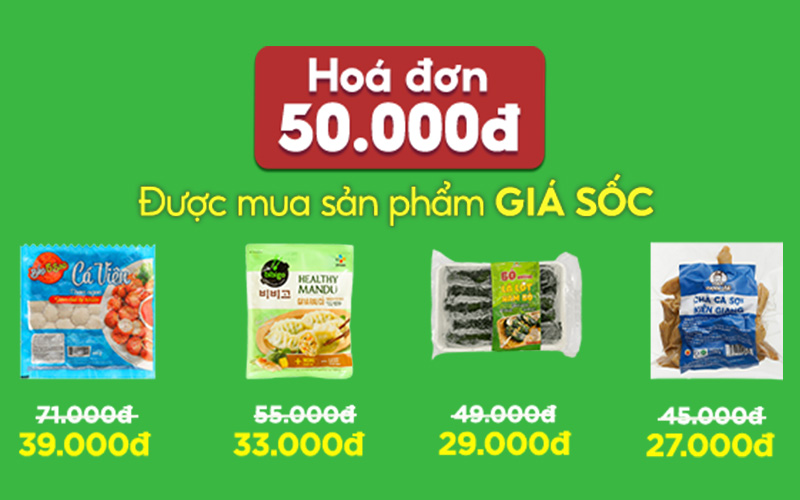 Từ 2/12 – 15/12/2022, với hóa đơn 50k được mua sản phẩm giá sốc