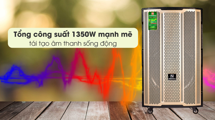 Loa kéo Karaoke Nanomax S-5000 có tổng công suất lên đến 1350W cho âm thanh mạnh mẽ, rõ ràng.