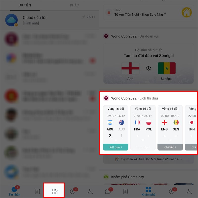Cách xem lịch thi đấu World Cup 2022 trên Zalo