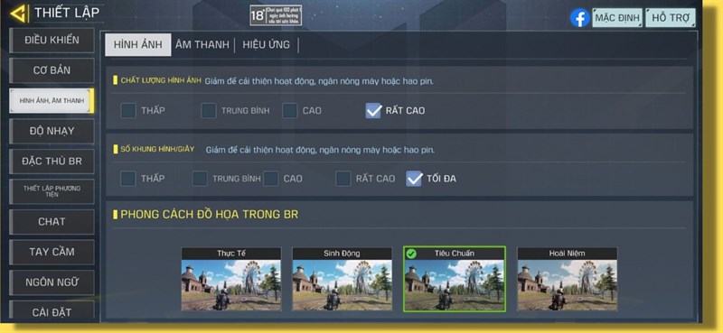 Thiết lập đồ họa trong Call Of Duty Mobile mà mình chỉnh được với Galaxy S21 FE.