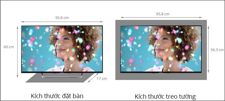 kích thước cơ bản của Internet Tivi LED Sony KDL-42W700B 42 inch