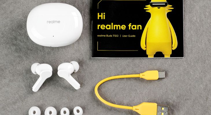 Realme Buds T100 cho thời gian nghe nhạc lên đến 6 giờ, nếu kết hợp với hộp sạc tai nghe có thể nghe lên đến 28 giờ