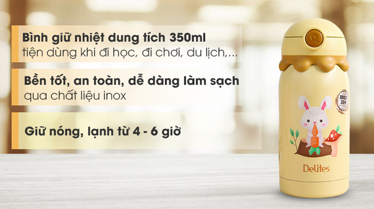 Bình giữ nhiệt inox 350 ml Delites X20 có vẻ ngoài đáng yêu phù hợp với trẻ nhỏ