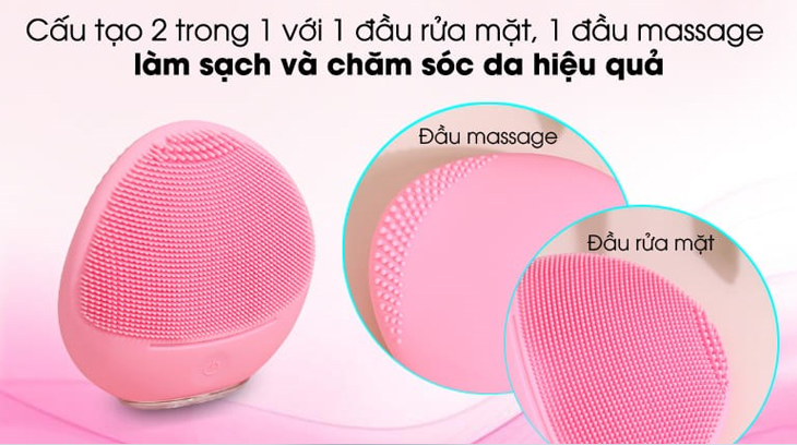 Máy rửa mặt Halio Baby Pink có cấu tạo 2 trong 1, vừa massage vừa làm sạch sâu da mặt