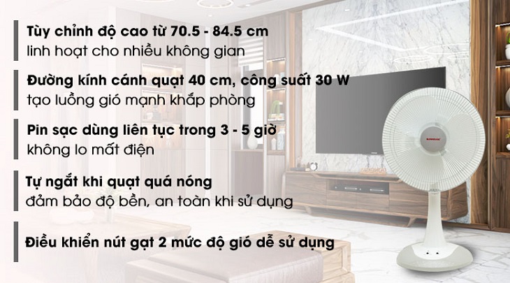 Quạt sạc điện Sunhouse SH762