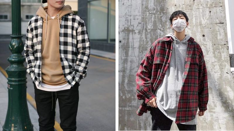 Mix flannel shirt with hoodie