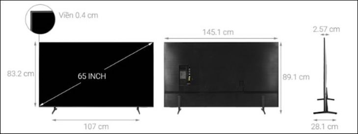 Kích thước tivi Samsung 4K Crystal UHD 65 inch UA65AU8100
