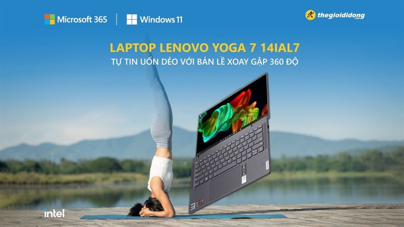 Laptop Lenovo Yoga 7 14IAL7 tự tin uốn dẻo với bản lề xoay gập 360 độ