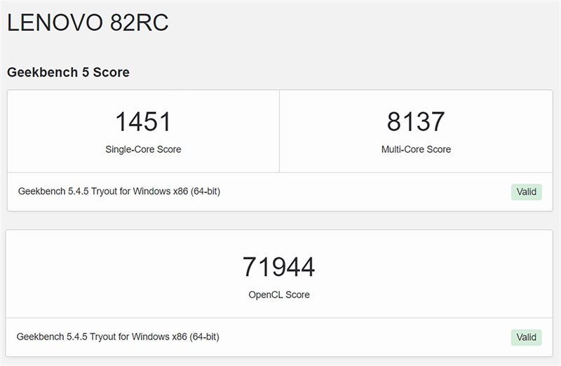 Điểm GeekBench 5 trên Lenovo Legion 5 15IAH7. Điểm GeekBench 5 trên Lenovo Legion 5 15IAH7.