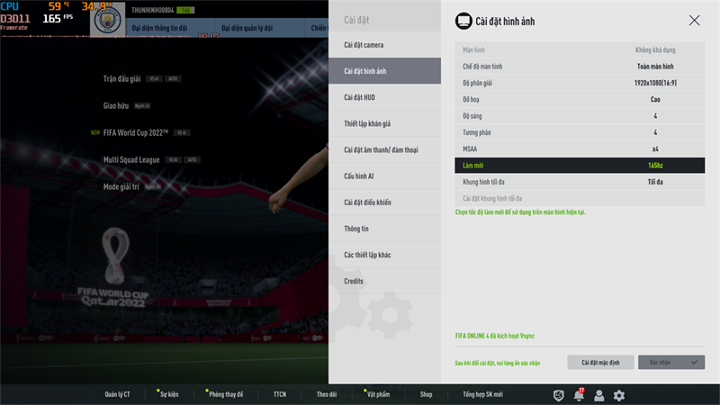 Thiết lập đồ họa game FIFA Online 4 trên Lenovo Legion 5 15IAH7. Thiết lập đồ họa game FIFA Online 4 trên Lenovo Legion 5 15IAH7.