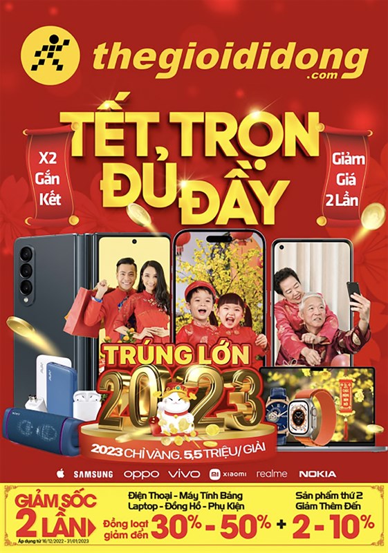 Vui Tết 2023 - Trúng đến 2023 chỉ vàng tại Thế Giới Di Động, Tết là đây chứ đâu