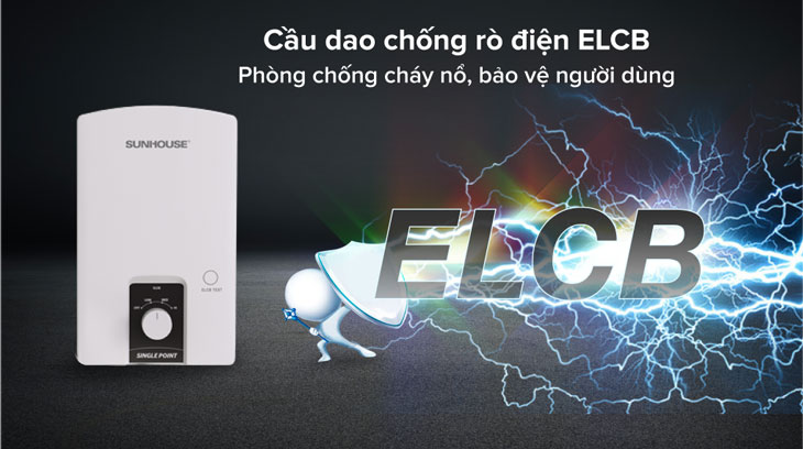 Máy nước nóng trực tiếp Sunhouse 4500W SHA-9452OP được trang bị cầu dao chống rò rỉ điện ELCB giúp đảm bảo an toàn về điện