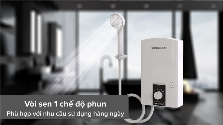 Máy nước nóng trực tiếp Sunhouse 4500W SHA-9452OP được trang bị vòi sen đi kèm tiện lợi