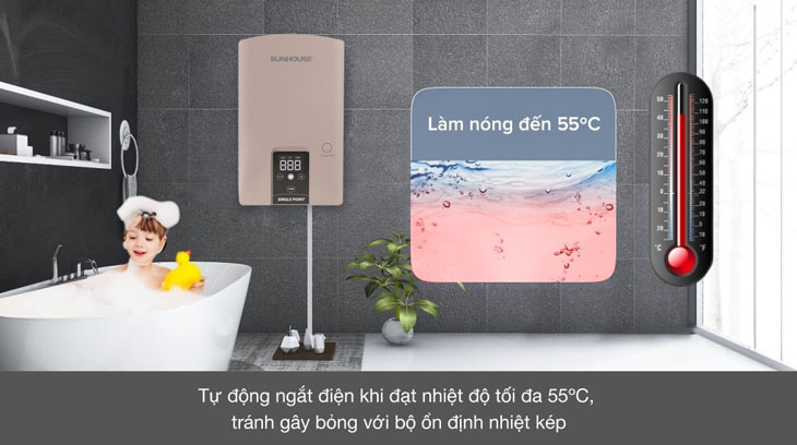 Máy nước nóng trực tiếp Sunhouse 4500W SHA9454EP được trang bị bộ ổn định nhiệt kép chống bỏng