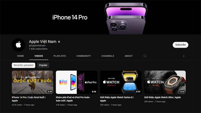 Apple đã mở kênh YouTube chính thức tại Việt Nam