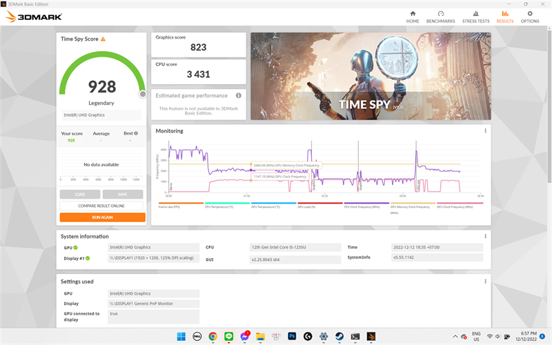 Điểm 3Dmark trên Dell Inspiron 14 5420. Điểm 3Dmark trên Dell Inspiron 14 5420.