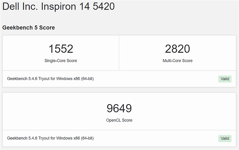 Điểm GeekBench 5 trên Dell Inspiron 14 5420. Điểm GeekBench 5 trên Dell Inspiron 14 5420.