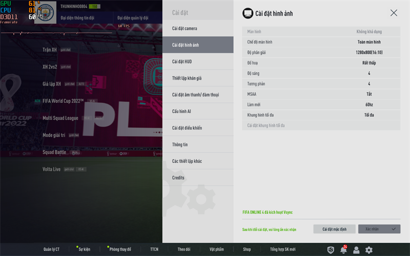 Thiết lập cầu hình tựa game FIFA Online 4 trên Dell Inspiron 14 5420. Thiết lập cầu hình tựa game FIFA Online 4 trên Dell Inspiron 14 5420.