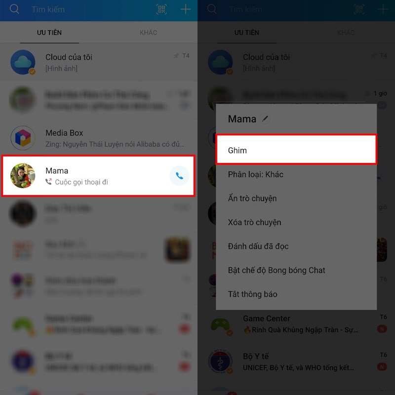 Cách ghim cuộc trò chuyện trên Zalo