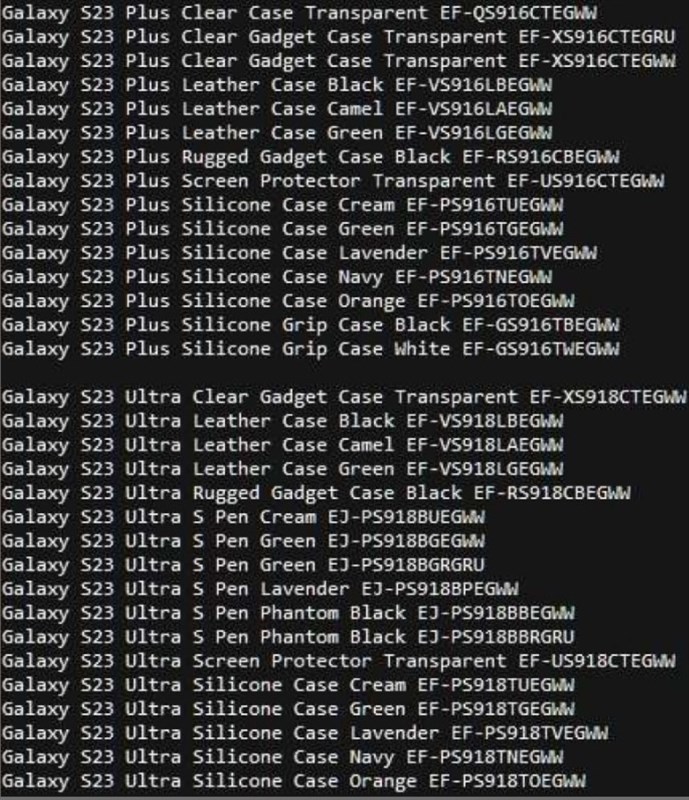Các tên gọi và mã phụ kiện của dòng Galaxy S23 bị rò rỉ
