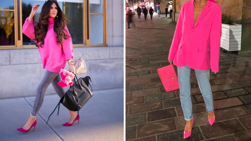 Quần jeans cùng giày cao gót hồng giúp bạn trông quyến rũ hơn