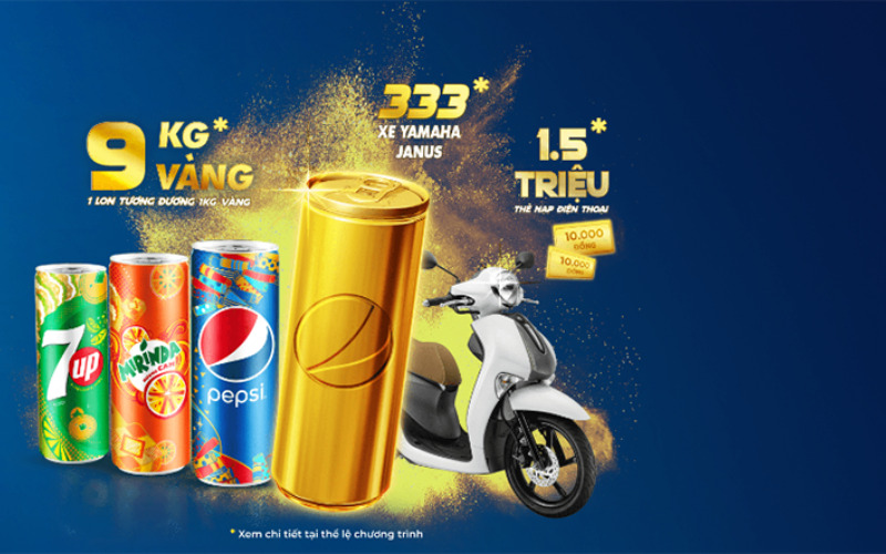 Mua Pepsi cơ hội trúng Xe Yamaha và 1Kg vàng cùng hàng triệu giải thưởng khác