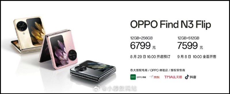 Giá OPPO Find N3 Flip tại thị trường Trung Quốc. Nguồn: OPPO.