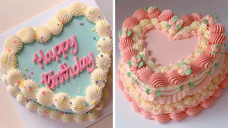 Mẫu bánh sinh nhật tặng mẹ hình trái tim màu pastel