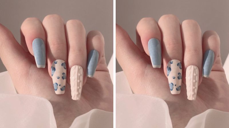 Mẫu nail họa tiết xanh lam