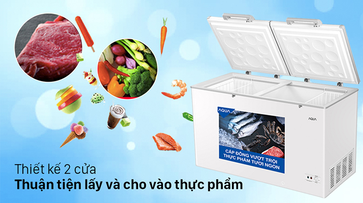 Tủ đông Aqua sở hữu 2 cửa với 2 ngăn đa dạng lưu trữ