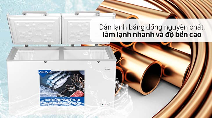 Tủ đông Aqua Inverter 2 cửa làm lạnh nhanh chóng với dàn lạnh bằng đồng