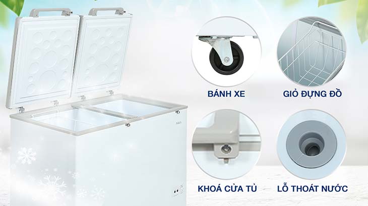 Tủ đông Aqua Inverter 2 cửa còn trang bị thêm các phụ kiện tiện ích