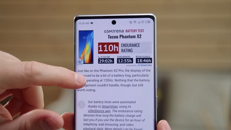 Tecno Phantom X2 có thể trụ được 110 giờ trong bài test độc quyền của GSMArena. 