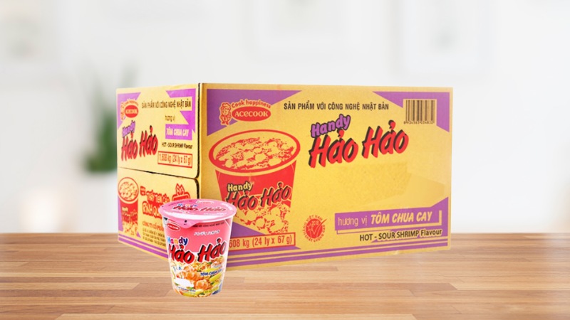Mì ly handy Hảo Hảo tôm chua cay 67g thùng 24 ly