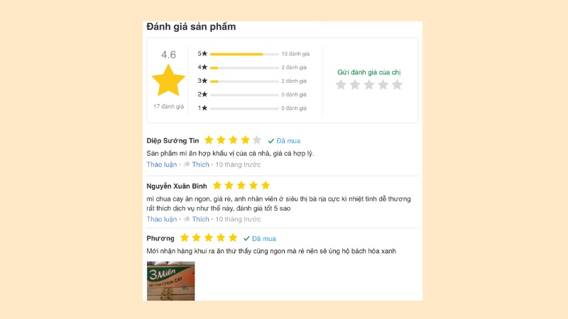 Đánh giá khách hàng về mì chua cay 3 miền 65g