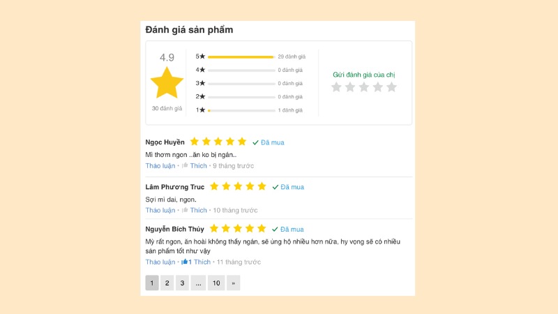 Đánh giá khách hàng về mì ly Modern lẩu thái tôm