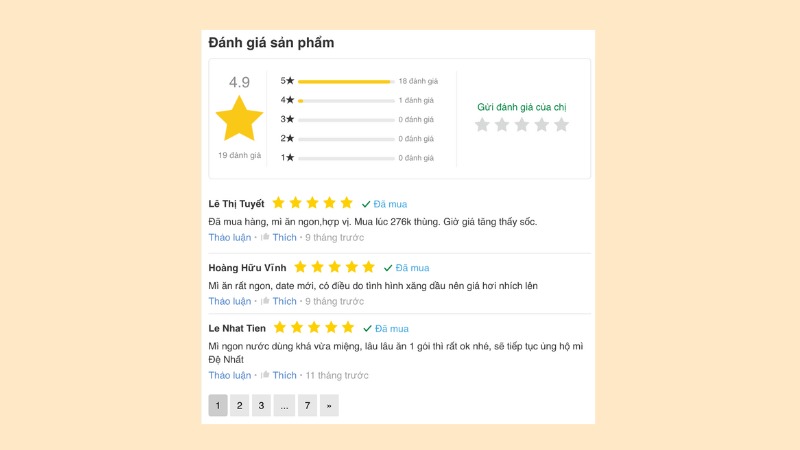 Đánh giá khách hàng về mì Đệ Nhất vị thịt bằm