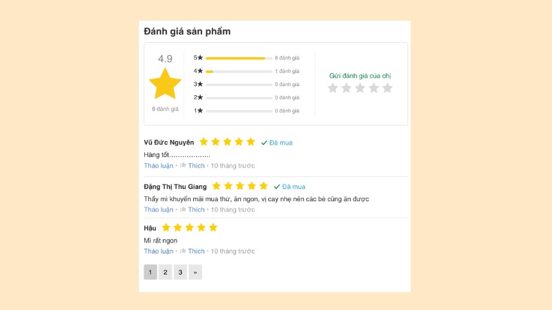 Đánh giá khách hàng về mì 3 Miền vị tôm hùm