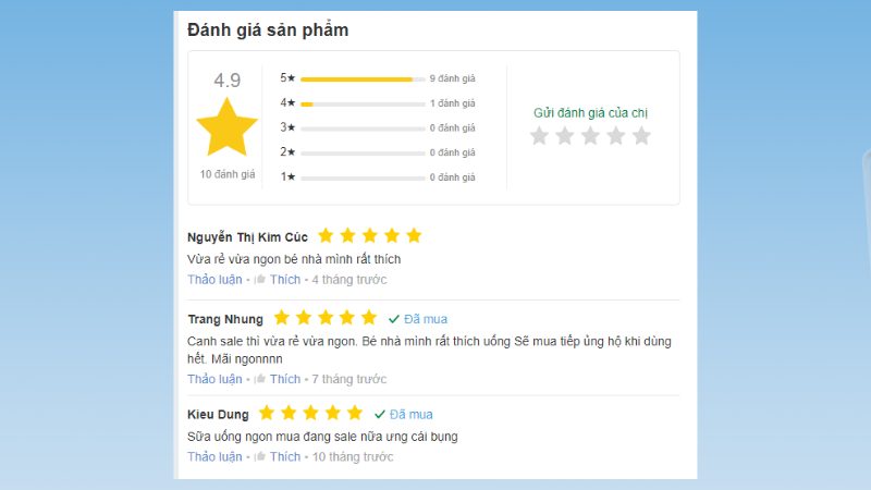 Đánh giá của khách hàng về sữa tươi tiệt trùng ít đường Dutch Lady Canxi & Protein bịch 180ml