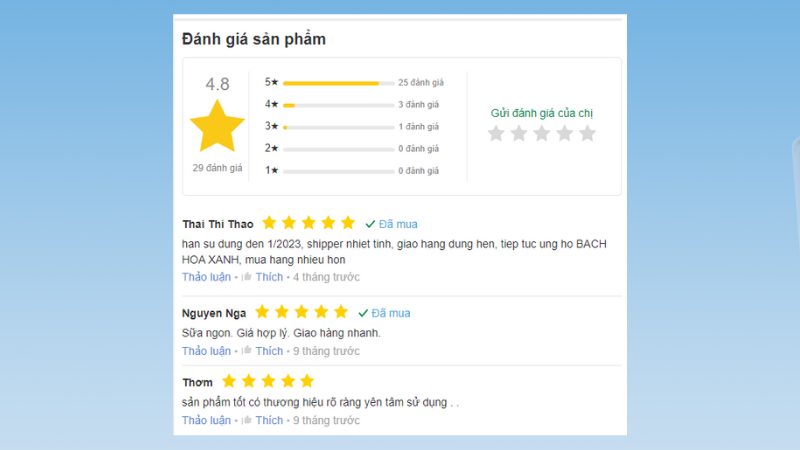 Đánh giá của khách hàng về sữa tiệt trùng có đường Dutch Lady bịch 210ml