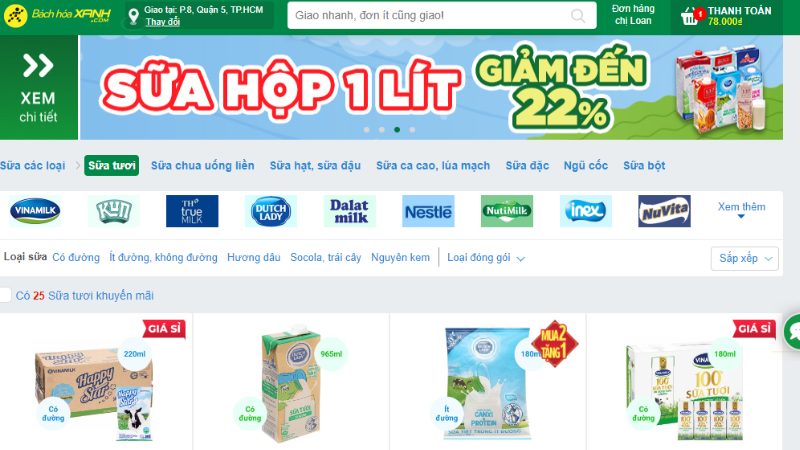 Các sản phẩm sữa tại website/app Bách hóa XANH có nhiều chương trình khuyến mãi hấp dẫn 