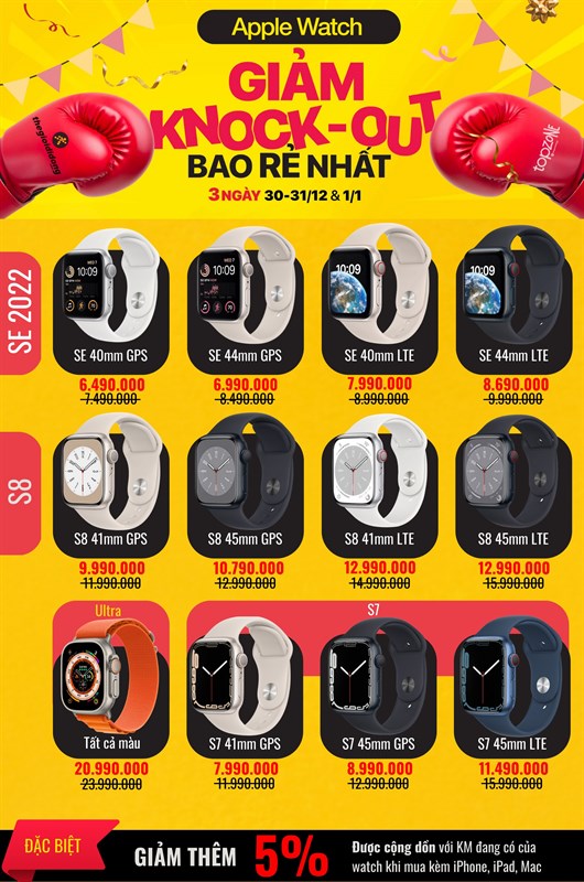 Giảm giá sốc nhất: Apple Watch hạ giá đến 5 triệu, mua ngay kẻo lỡ!